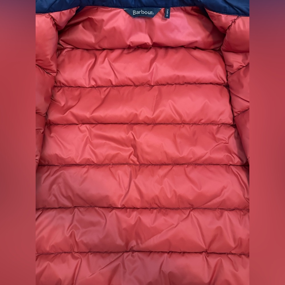 Barbour Boys Navy and Orange Quilted Vest with Stand-Up Collar Size XL - Picture 7 of 7
